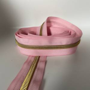 Reißverschluss „Golden Star“, rosa, breit / metallisierter Endlosreißverschluss mit Spiralschiene/ Meterware Bild 4