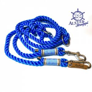 Leine Halsband Set verstellbar maritim, natur, blau weiß, mit Leder und Schnalle Bild 3