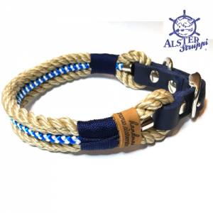 Leine Halsband Set verstellbar maritim, natur, blau weiß, mit Leder und Schnalle Bild 4