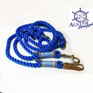 Leine Halsband Set verstellbar maritim, natur, blau weiß, mit Leder und Schnalle Bild 6