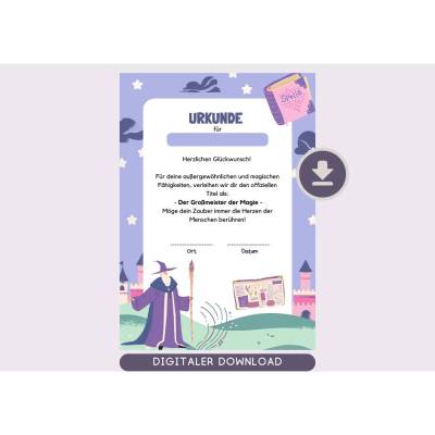 Personalisierte Zauberer Urkunde für Kindergeburtstag | Selbstausdruck | Digitale Datei | DIN A4 | Mitgebsel