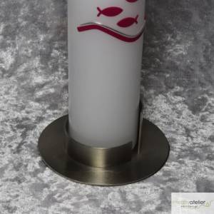 Flacher Metall-Leuchter aus Messing, matt vernickelt (silber), für Kerzen mit einem Durchmesser von 50 mm geeignet Bild 2
