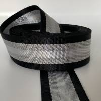 Gurtband White&Silver Stripes, schwarz, 38 mm Bild 1