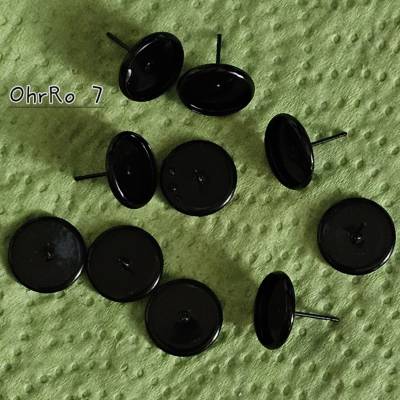 Schwarzfarbige Ohrstecker, Rohlinge für 12 mm Cabochons, 10 Stück