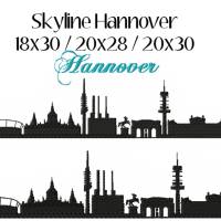 4 tlg. Stickdatei Skyline Hannover 2 Größen verschiedene Dateiformate Stickmuster Stickmotiv mit und ohne Schriftzug Bild 1