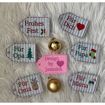 Stickdatei Weihnachten Doodle Anhänger 13 Stck Button 050 Maschinenstickerei Geschenkanhänger