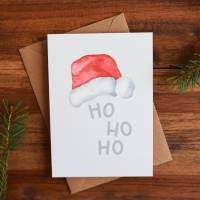 Weihnachtskarte | Weihnachtspost | Weihnachtsgruß | Ho Ho Ho | Weihnachtsmütze | aus Naturpapier | DIN A6 | Grußkarten Bild 1