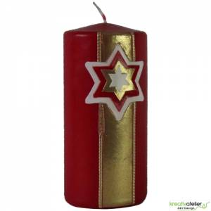 Handgefertigte Rote Adventskerze mit Goldenem Sternenbanner, Personalisierbare Weihnachtskerze Bild 2