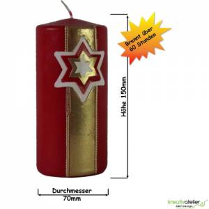 Handgefertigte Rote Adventskerze mit Goldenem Sternenbanner, Personalisierbare Weihnachtskerze Bild 3