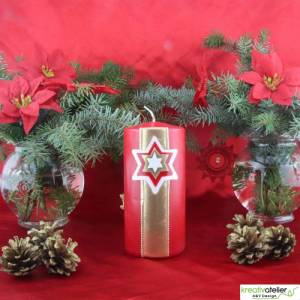 Handgefertigte Rote Adventskerze mit Goldenem Sternenbanner, Personalisierbare Weihnachtskerze Bild 5