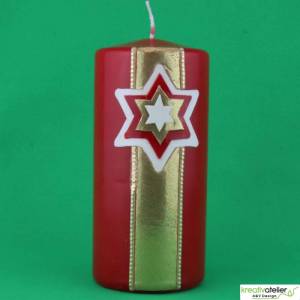 Handgefertigte Rote Adventskerze mit Goldenem Sternenbanner, Personalisierbare Weihnachtskerze Bild 6