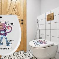 WC-Toiletten Aufkleber Alien Tür-Bad-Toilette-Cartoon Aufkleber-Wunschtext-Personalisierbar Bild 1