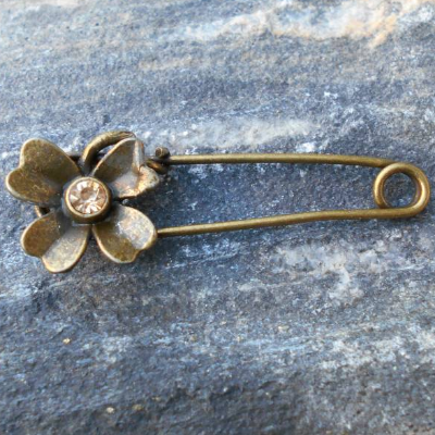 Kleeblatt Bronze Schmucknadel Brosche Sicherheitsnadel
