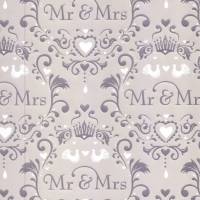 Glick UK * Geschenkpapier Mr & Mrs, mit Taubenpaar und Herzen im Ornament, verziert mit Folienprägung Bild 1