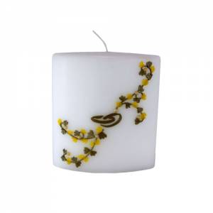 weiße Hochzeitskerze mit Blumenranke, ovale Formenkerze, gelb/gold mit Ringen, Traukerze, Brautkerze, personalisierbar Bild 2