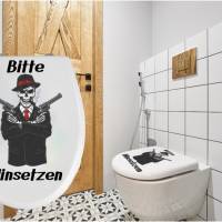 WC-Toiletten Aufkleber Bitte HinsetzenTür-Bad-Toilette-Cartoon Aufkleber-Wunschtext-Personalisierbar Bild 1