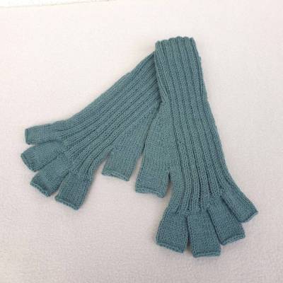 Marktfrauenhandschuhe Handgestrickt Größe L Musikerhandschuhe Fingerhandschuhe ohne Kuppen Farbe Hellpetrol  ➜