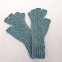 Marktfrauenhandschuhe Handgestrickt Größe L Musikerhandschuhe Fingerhandschuhe ohne Kuppen Farbe Hellpetrol  ➜ Bild 2