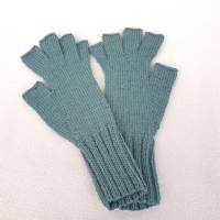 Marktfrauenhandschuhe Handgestrickt Größe L Musikerhandschuhe Fingerhandschuhe ohne Kuppen Farbe Hellpetrol  ➜ Bild 4