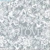 Glick UK * Geschenkpapier with Love, mit Schmetterlingen und Blütenmeer, verziert mit weißer Prägung Bild 1