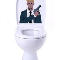 WC-Toiletten Aufkleber Agent-Tür-Bad-Toilette-Cartoon Aufkleber-Wunschtext-Personalisierbar Bild 2