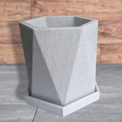 TOPF FACET - Marmor Sechseck Übertopf mit Untersetzer - Wohnaccessoire, Deko und Blickfang für Ihr Zuhause