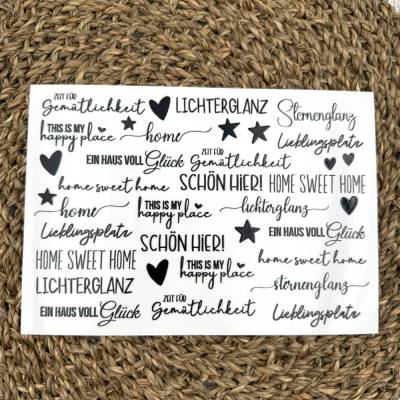 Rub Ons I Rub-On Modern "HAPPY PLACE" A5, schwarz, RANDLOS, z.B. f. Raysin / Keraflott, Home sweet Home -