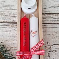 2 Stabkerzen mit Halter im Set in einer Eichen-Holzbox ~ Kerzen "Oh du Fröhliche" ~ Deko Kerze Weihnachten Bild 1
