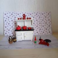Küchen Herd Ofen in weiß - Komplettset Miniatur  Puppenhaus Dekoration -  Basteln Puppenhaus - Wichteltür Krippenbau Bild 1