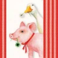 10 einzelne Lunchservietten Viel Glück, mit Schwein, Gans und Glücksklee von Atelier Bild 1