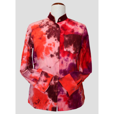 Damen Fein Cord Hemd Motiv Batik in Rote Farbtöne