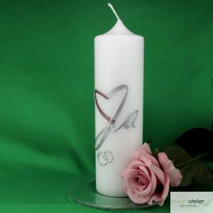 Hochzeitskerze mit zweifarbigem Herz und "Ja", Traukerze, Trauung, personalisiertes Hochzeitsgeschenk Bild 3