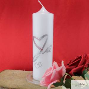 Hochzeitskerze mit zweifarbigem Herz und "Ja", Traukerze, Trauung, personalisiertes Hochzeitsgeschenk Bild 5