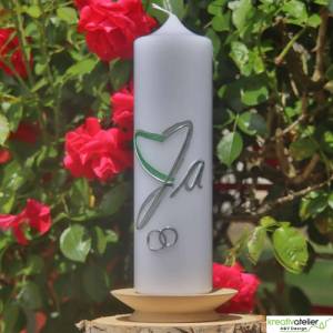 Hochzeitskerze mit zweifarbigem Herz und "Ja", Traukerze, Trauung, personalisiertes Hochzeitsgeschenk Bild 7