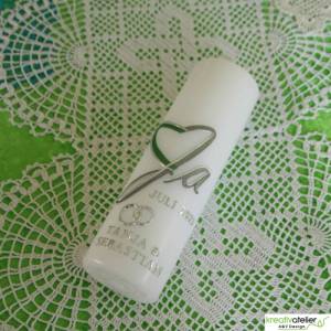 Hochzeitskerze mit zweifarbigem Herz und "Ja", Traukerze, Trauung, personalisiertes Hochzeitsgeschenk Bild 9