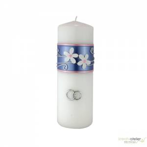 Hochzeitskerze mit blauem Band, weißen Blumen und Ringen, Traukerze, Trauung, personalisiertes Hochzeitsgeschenk Bild 2