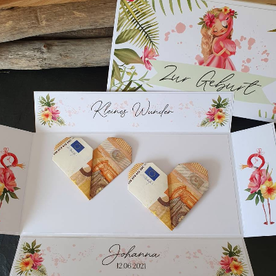 Zur Geburt Mädchen | Geldgeschenk Geburt Aufklappkarte | Explosionsbox Geldgeschenk | Geschenk mit Namen | individualisi
