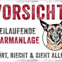 Hundeschild VORSICHT! FREILAUFENDE ALARMANLAGE (Malinois), wetterbeständiges Warnschild Bild 1