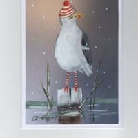 Weihnachtskarte, Grußkarte, Winterspaß,  humorvoll   - " Moin " -  handgemalt