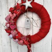 Türkranz in Rot Weiß aus Filzwolle mit Deko Herzen skandi Weihnachtsdeko Bild 7