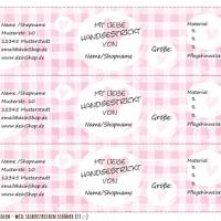 6 Sockenbanderolen: Mit Liebe handgestrickt - Rosa Vichykaros - Herzen - personalisierbar | mit transparente Klebepunkte Bild 2