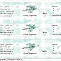 6 Sockenbanderolen: Mit Liebe handgestrickt - Vichykaros grün - Herzen - personalisierbar | mit transparente Klebepunkte Bild 2