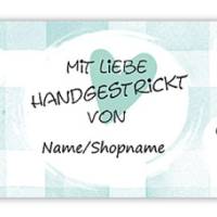 6 Sockenbanderolen: Mit Liebe handgestrickt - Vichykaros grün - Herzen - personalisierbar | mit transparente Klebepunkte Bild 3