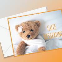 Gute Besserung Karte, 1x Genesungskarten für Kinder im Format A6, Klappkarte mit Umschlag, Aufmunterungskarte mit Teddy Bild 4
