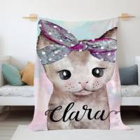 Fleecedecke für Kinder mit Namen personalisiert, Decke Kinderzimmer Katze Mädchen Bild 1