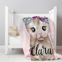 Fleecedecke für Kinder mit Namen personalisiert, Decke Kinderzimmer Katze Mädchen Bild 3