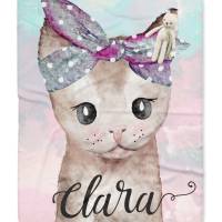 Fleecedecke für Kinder mit Namen personalisiert, Decke Kinderzimmer Katze Mädchen Bild 4