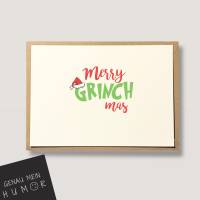 Grinch Karte zu Weihnachten, lustige Weihnachtskarte Merry Grinchmas - Karte für alle Weihnachtsfans ;)- Karte mit lusti Bild 1