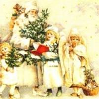 6 einzelne Lunchservietten Es war einmal, nostalgische Servietten Weihnachtsmann mit Kindern von Avantgarde Bild 1