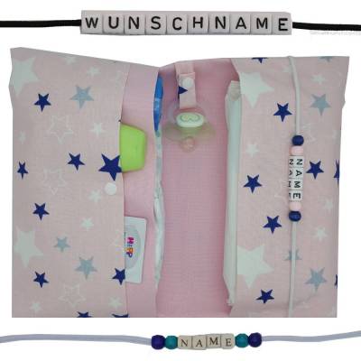 Windeltasche mit Name to go Wickeltasche XL Sterne rosa weiß blau grau Windeletui Geschenk Geburt Mädchen Baby unterwegs